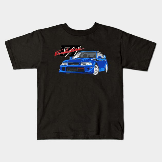 Mitsubishi Lancer Evolution 6 TME Blue Kids T-Shirt by cowtown_cowboy